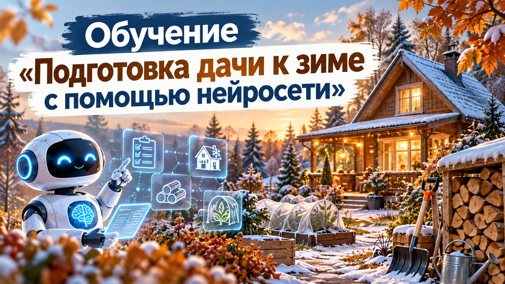 Обложка семинара «Обучение «Подготовка дачи к зиме с помощью нейросети»»